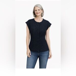 St. John Collection Boucle Knit Cap Sleeve Top Shell Women's Size 6 Black Wool